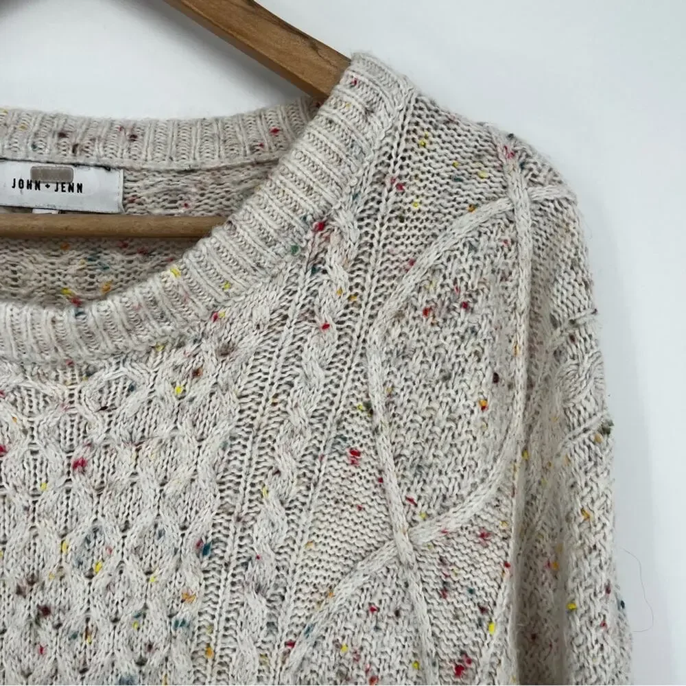 John + Jenn Speckled Cable Knit Sweater Cream - Size L